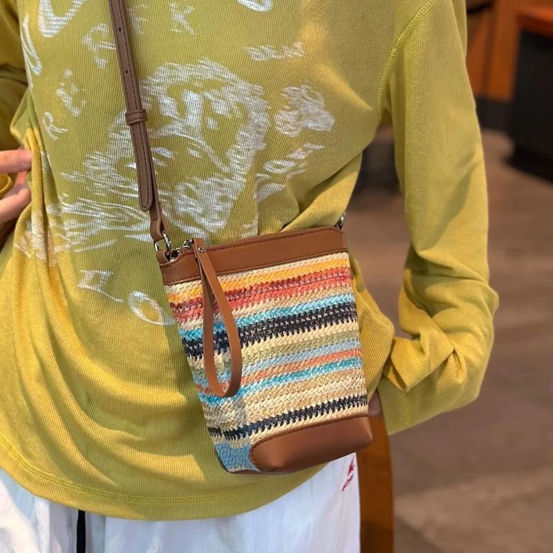 Borsa a Tracolla in Rafia e Pelle da Donna Estate 2026 - Borsa a Spalla Convertibile Trendy per Ragazza per Spiaggia e Weekend