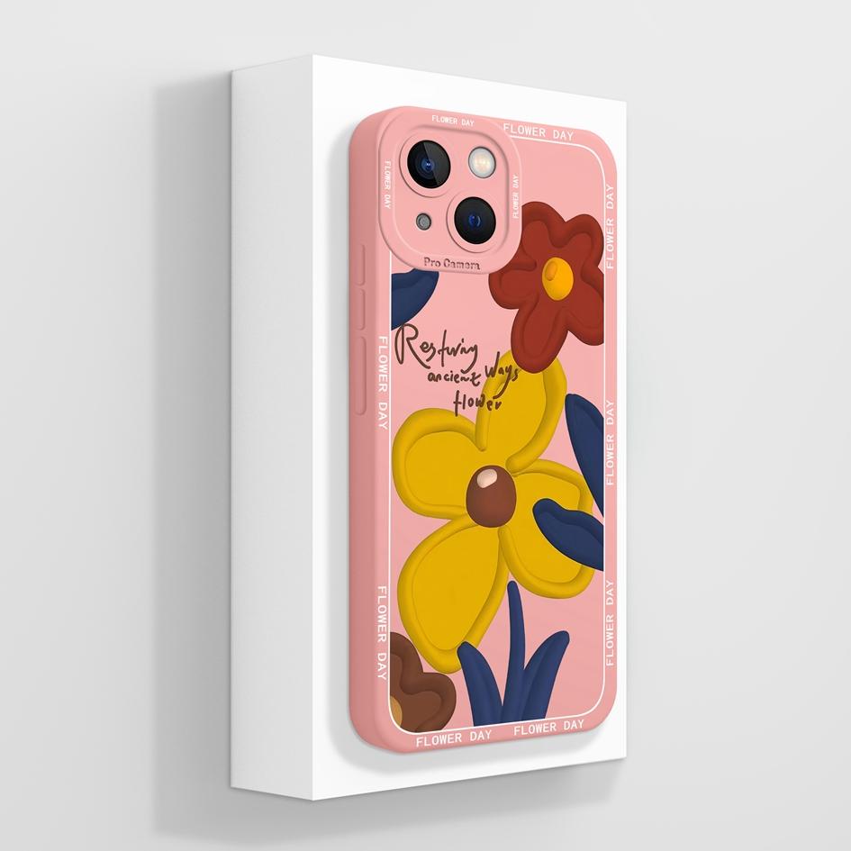 Smartphone Case For iPhone 13 14 15 16e Pro Max Mini Plus Lazy Kitten Pretty Flowers Pattern Liquid Silicone Shockproof Advanced Shell For iPhone Capa