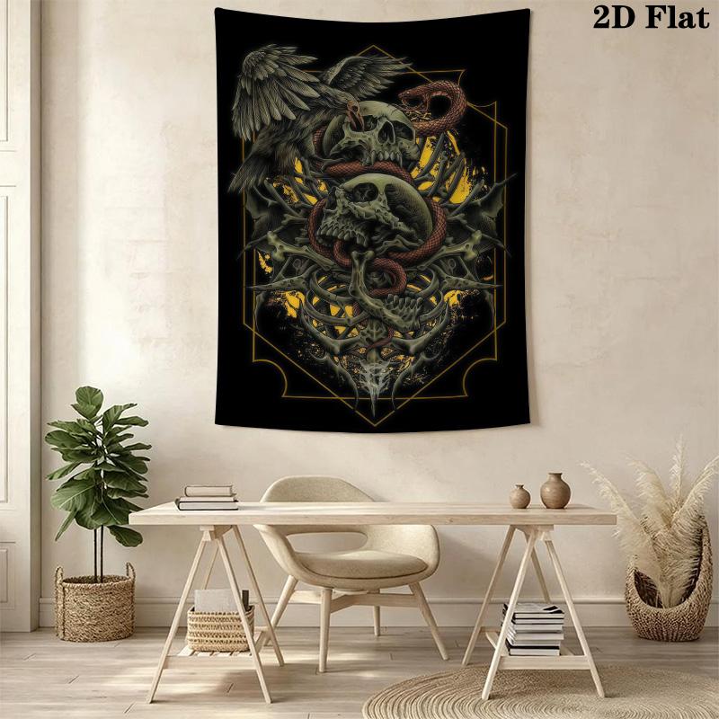 Dark Fantasy Tapestry Gothic Skull Snake Art Tapestry Background Cloth Wallmounted Wall Covering Decoration Background Cloth Work Of Art