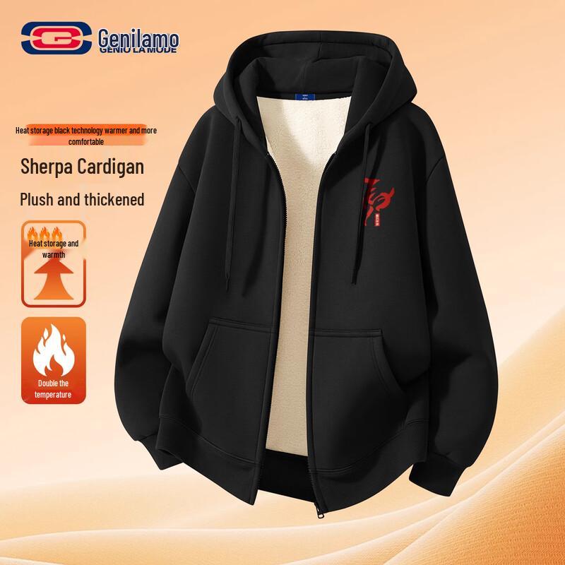 GENIOLAMODE Men's Sherpa Fleece Hooded Zip-Up Jacket