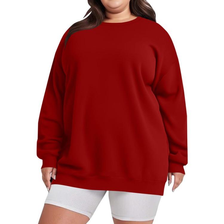 Oversized Plus Size Sweatshirt For Women Long Sleeve Crewneck Pullover Tops XXXL винный