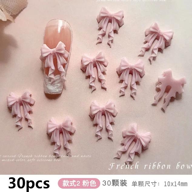 French Ribbons Colorful Resin Cute Bowknot Charm Leopard Print Bow Tie Nail Art Decorations Manicure Tools Accessories Wholesale