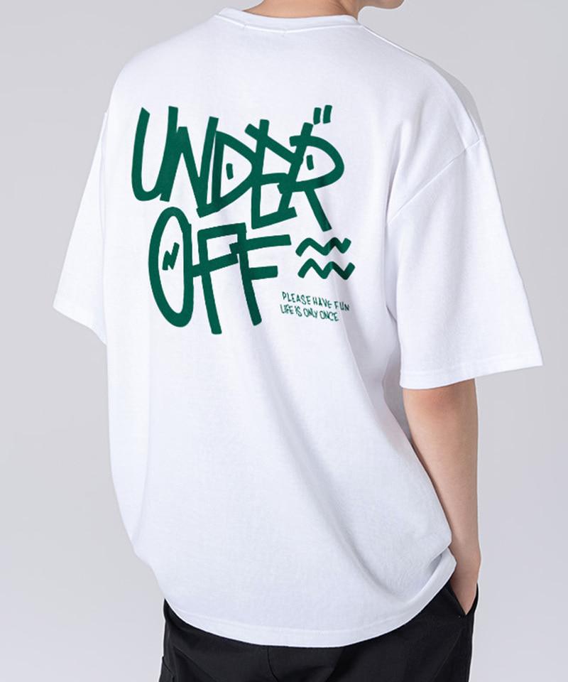 UNDEROFF Oversized Crew Neck Graffiti Back Logo Short Sleeve T-Shirt White Black