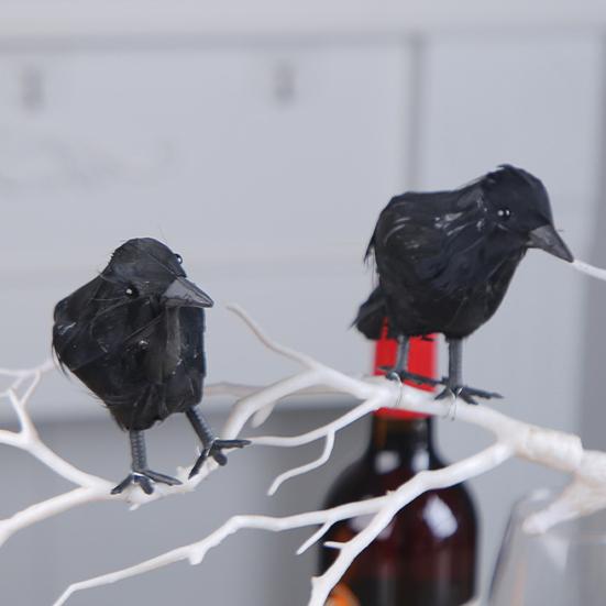 Halloween Black Crow Decoration Realistic Feathered Crow Prop Artificial Fake Raven Birds for Yard Tree Garden Patio Indoor Outdoor