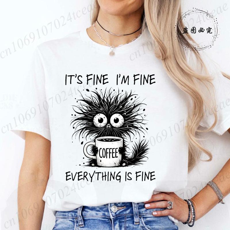 Its Fine Im Fine Everything Is Fine Shirt Funny Black Cat Anxiety Tee Unisextal Health Awareness Outfit TShirts Friend Gift