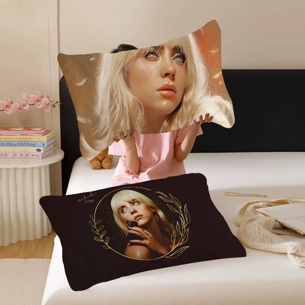B-BillieS Singer E-EilishS Quick-Dry Polyester Pillowcase For Adult Women, Anti-Oil, Non-Slip, Sweat-Absorbent, Home Use