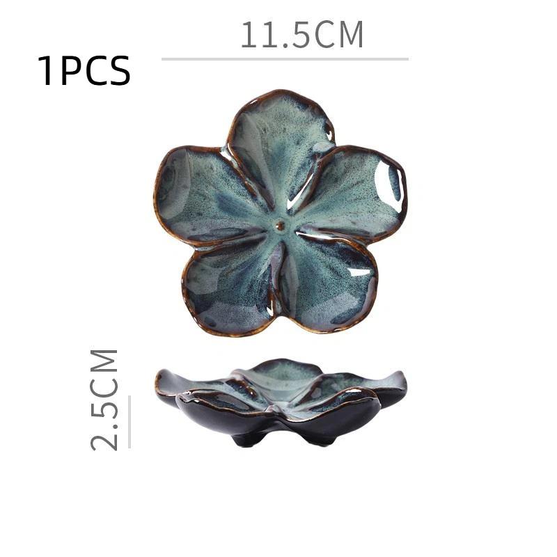 Vintage Ceramic Flower Shaped Craft Dish Multi-Color Dipping Sauce Small Bowl Creative Kitchen Gift