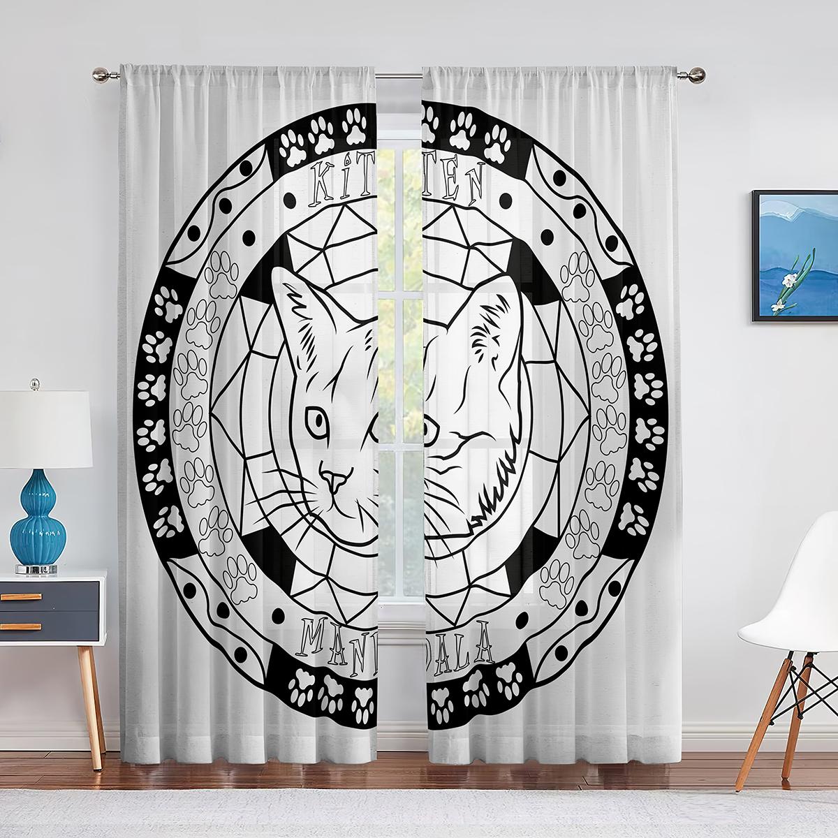 

Мандала желтые цветы яркий геометрический узор прозрачные вуалевые шторы для гостиной спальни окна прозрачные тюль шторы 1 PCS W100XH250cm&Grommet Top