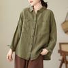 Autumn Cotton Linen Blouses & Shirts Lapel Artistic Loose Casual Long Sleeved Cardigan Solid Color Shirt for Women