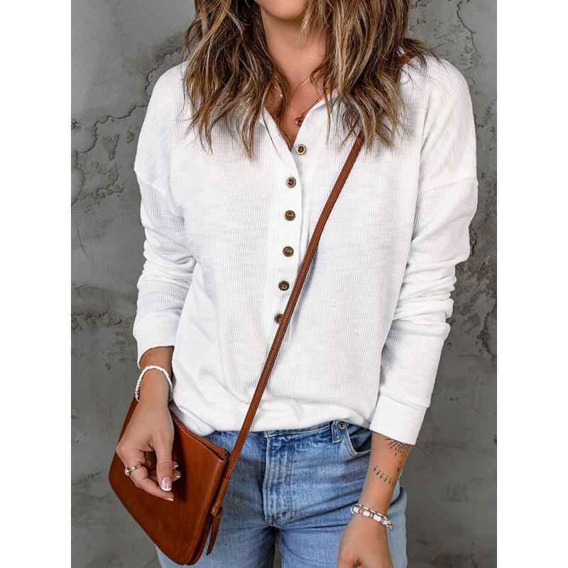 Women's Fashion Casual Spring Autumn Solid Color Print Long Sleeve POLO Neck Blouses & Shirts