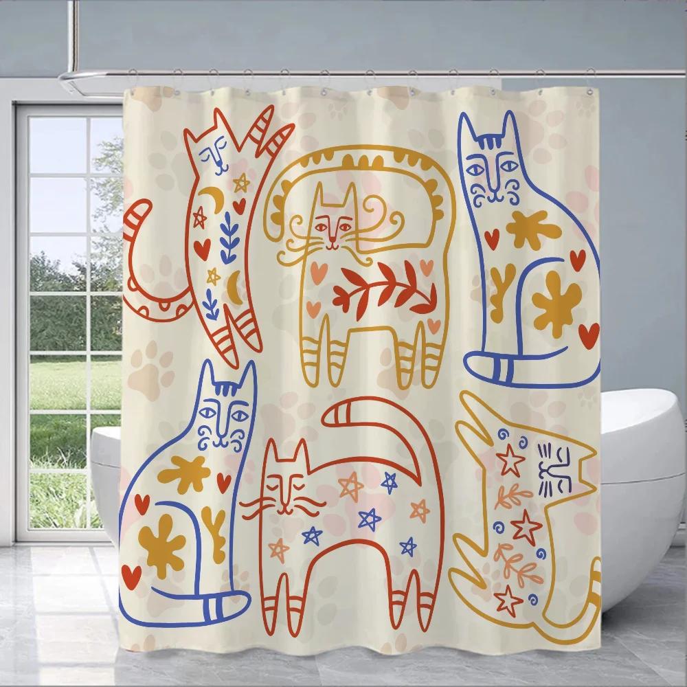 

Cute Cat Shower Curtain For Bathroom Accessories Folding Partition Curtains Bath Bedrooms Houses Rooms Waterproof Fabric W60H190(CM)-1 Pcs
