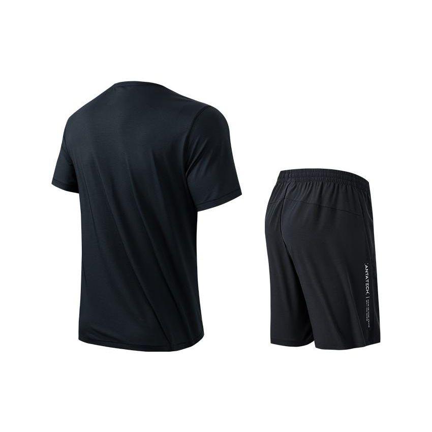 Anta Solid Color Round Neck Pullover Short Sleeve T-Shirt And Mid Waist Straight Leg Shorts Casual Sports Set Men Sets Black 952327202-3