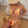 1011 European and American New Swimsuit Color Corrugated Printing Drawstring Set Swimsuit Beach Bikini