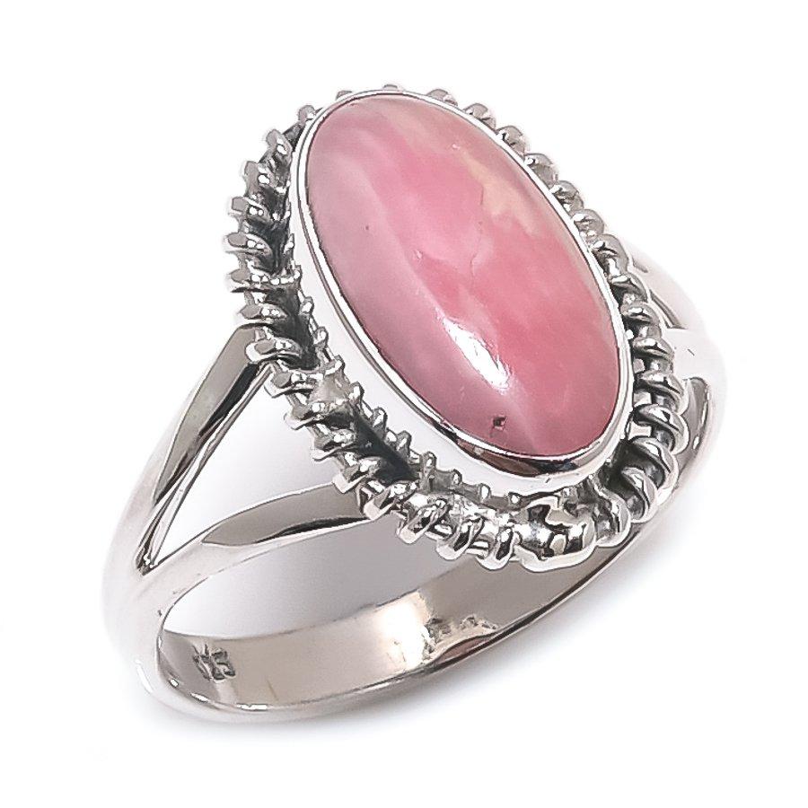 Natural Rhodochrosite Gemstone Handmade 925 Solid Silver Jewelry Ring S.8 M4h13