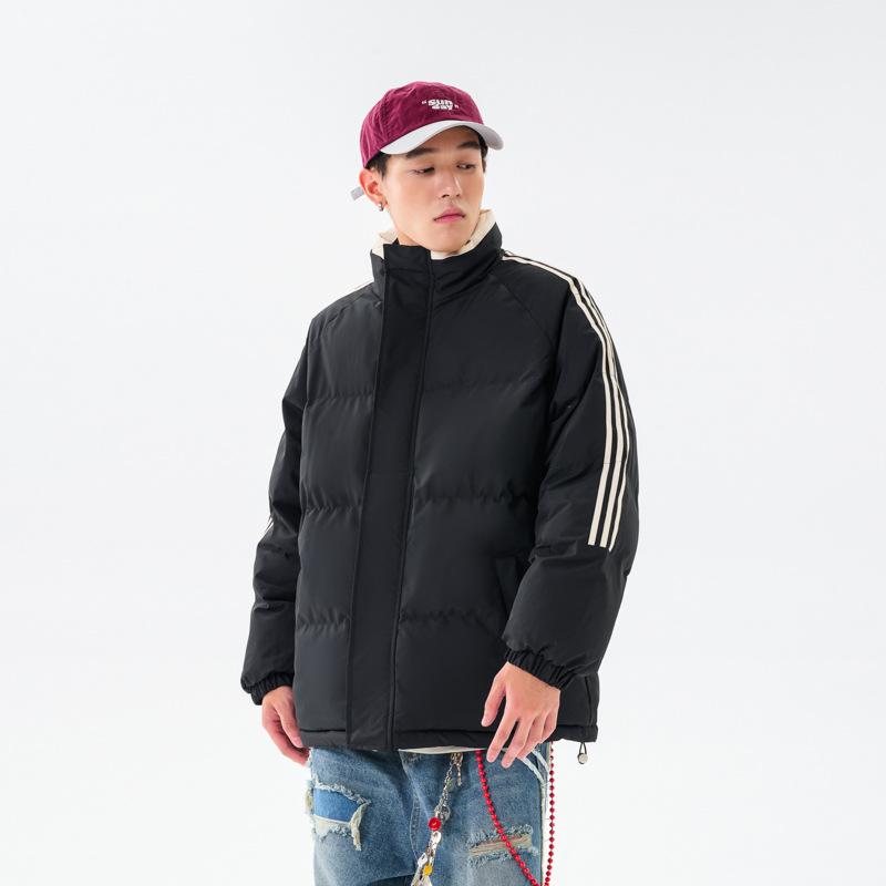 Winter Trend Striped Stand-up Collar Loose Cotton-padded Clothes Couple Style Warm Versatile Cotton-padded Jacket Men