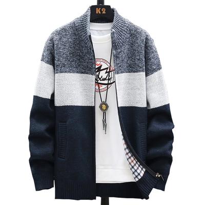 Maglione Invernale da Uomo Cardigan Patchwork Collo Alto Casual con Cerniera Maglia Spesso Caldo Cappotto Maglione