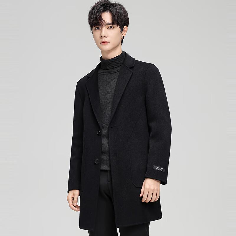 FAPAI Men's Double-faced Wool Blend Mid-length Overcoat