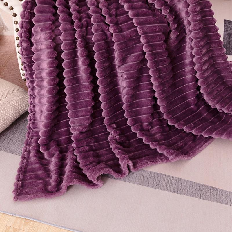 350g Rabbit Fur Stripe Flannel Coral Fleece Nap Blanket