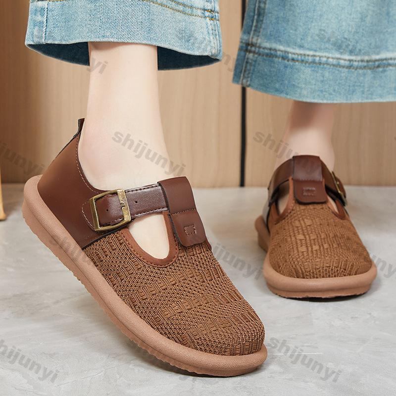 Fashion Women Flats 2025 Summer New Mesh Breathable Soft Sole Casual Shoes Fashion Metal Decoration Vintage Comfortable Non Slip Sandals