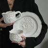 European Ceramic Plate Set Wind Chime Flower Relief Afternoon Tea Dessert Dish Living Room Fruit Salad Plates Kitchen Cutlery
