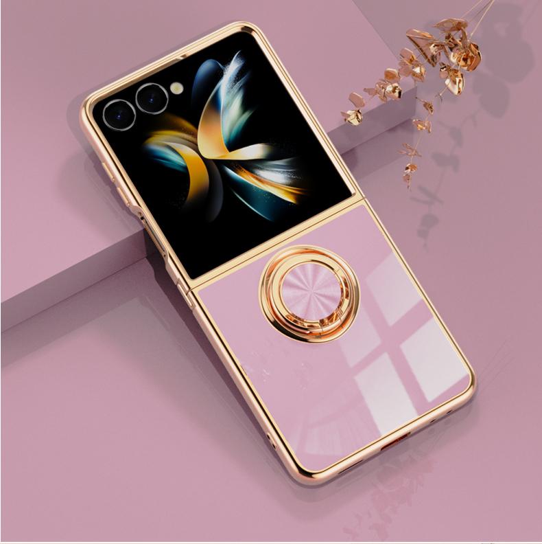 Electroplating Shockproof Phone Case with 360°Ring Holder Kickstand for Samsung Galaxy Z Flip 8 7 FE 6 5 4 3 Flip7 Flip6 Flip8