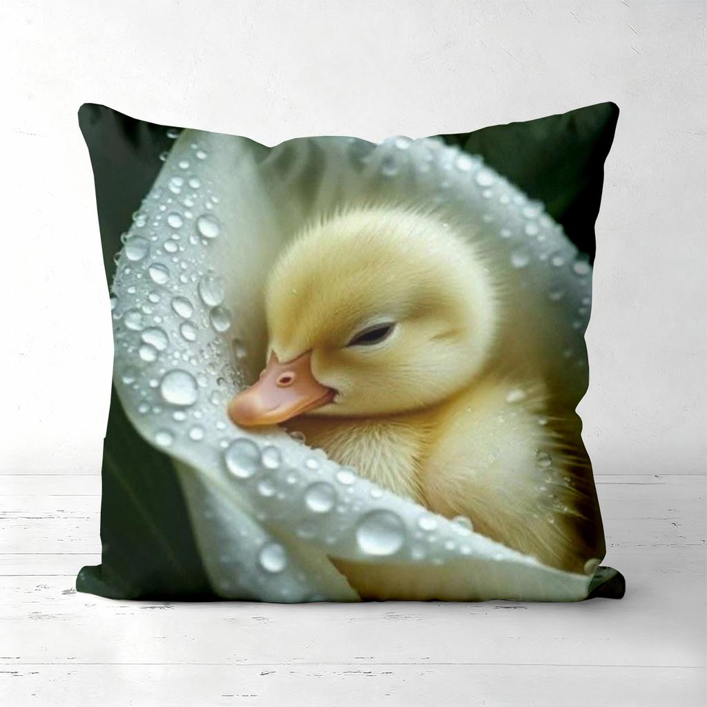 Cute Duckling on Dewy Flower Pattern Cushion Polyester pillowcase, sofa decorative cushion cov Headboard Pillow