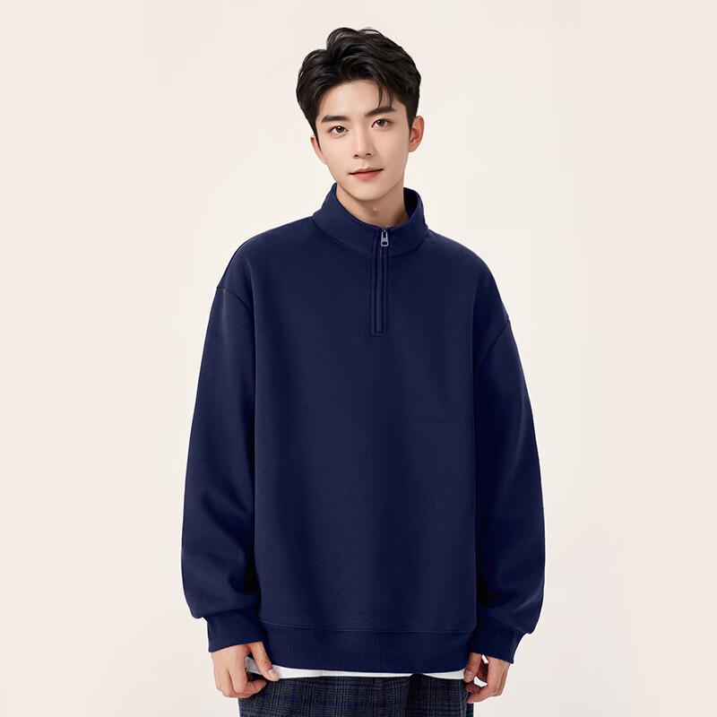 JEEP SPIRIT Men's Fleece-Lined Stand Collar Half-Zip Pullover Sweatshirt