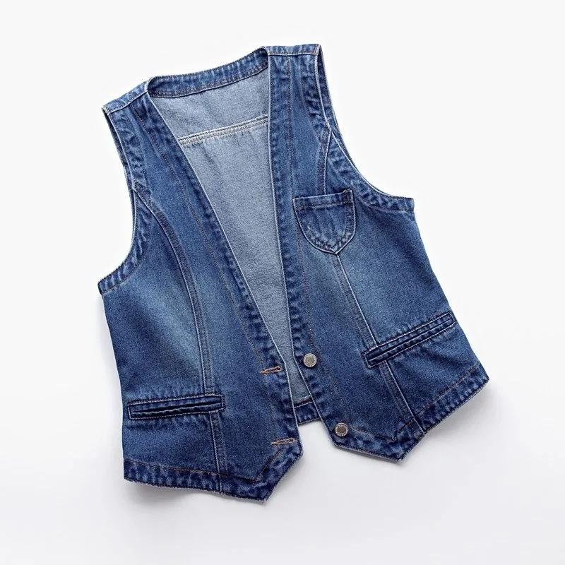 Popular  Denim Vest Female Streetwear V Neck Ladies Vest Summer Large Size Waistcoat Jeans Tops Sleevless Jacket