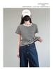Women's High-End Hong Kong Style Black & White Striped Loose Summer T-Shirt