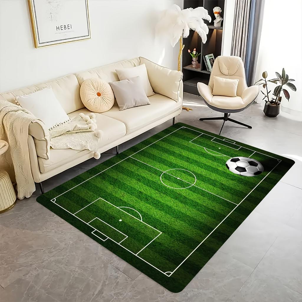 Dark green football field Flannel-printed floor mats are slip-resistant Suitable for living room bedroom terrace garden carpets