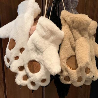 Cartoon Bär & Katzenpfote Plüschhandschuhe - Damen Fleecegefüttert, Kältefestes Winter-Fahrradzubehör