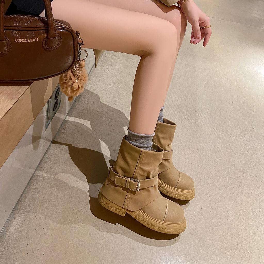 Fashion Hot Girl Wasteland Style Ankle Boots 2025 Autumn New Style Pleated Boots Dui Dui Boots Wide Boots Trouser Boots For Women
