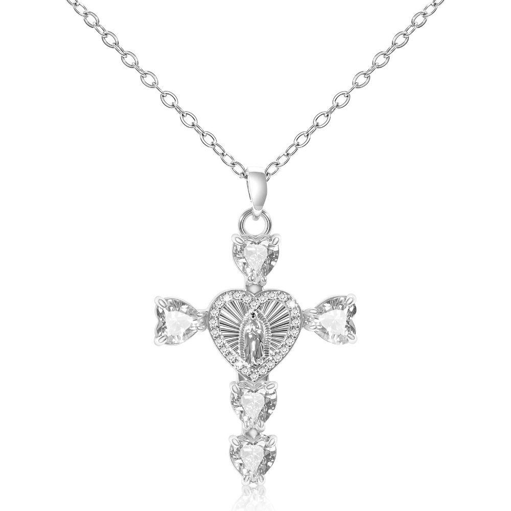 Gold & Silver Plated Religious Necklace Heart Cubic Crystal Chain Necklace for Women