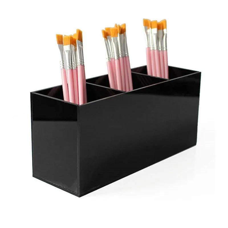 Acrylic Makeup Brush Storage Box Partitioned Cosmetic Brush Organizer Desktop Jewelry Accessories Display Case Plastic Material