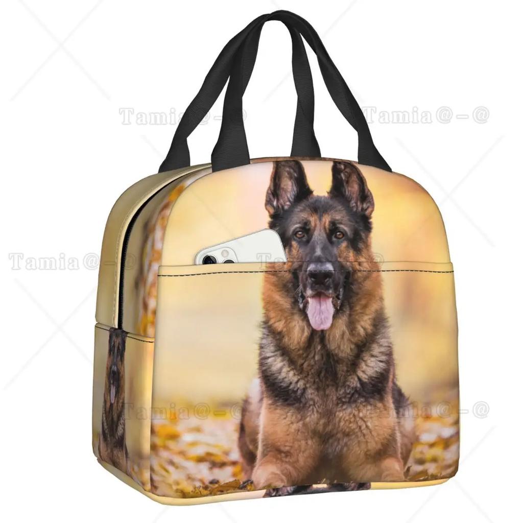 German Shepherd Dog Thermal Insulated Lunch Bag Women Animal Pattern Resuable Lunch Tote for Outdoor Picnic Storage Food Box