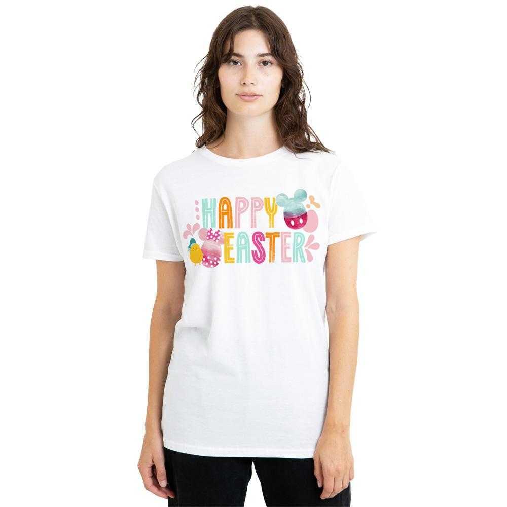 Mickey Mouse Womens/Ladies Happy Mickey & Minnie Mouse Watercolour Eggs Easter T-Shirt