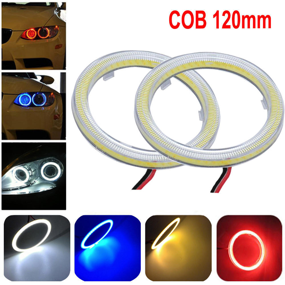 Buy 2pcs White 120MM COB LED Angel Eyes Headlight Halo Ring Warning ...