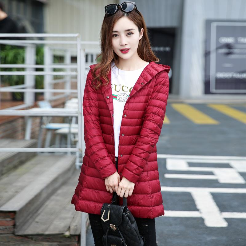2019 Winter New Light Down  Women's Medium and Long Hooded Casual White Duck Down Large Size