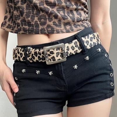 Y2K Punk Leopardenmuster Ledergürtel - Retro-Design für Damen, Trendiger Amerikanischer Hot Girl Style, Vielseitiges Cooles Accessoire