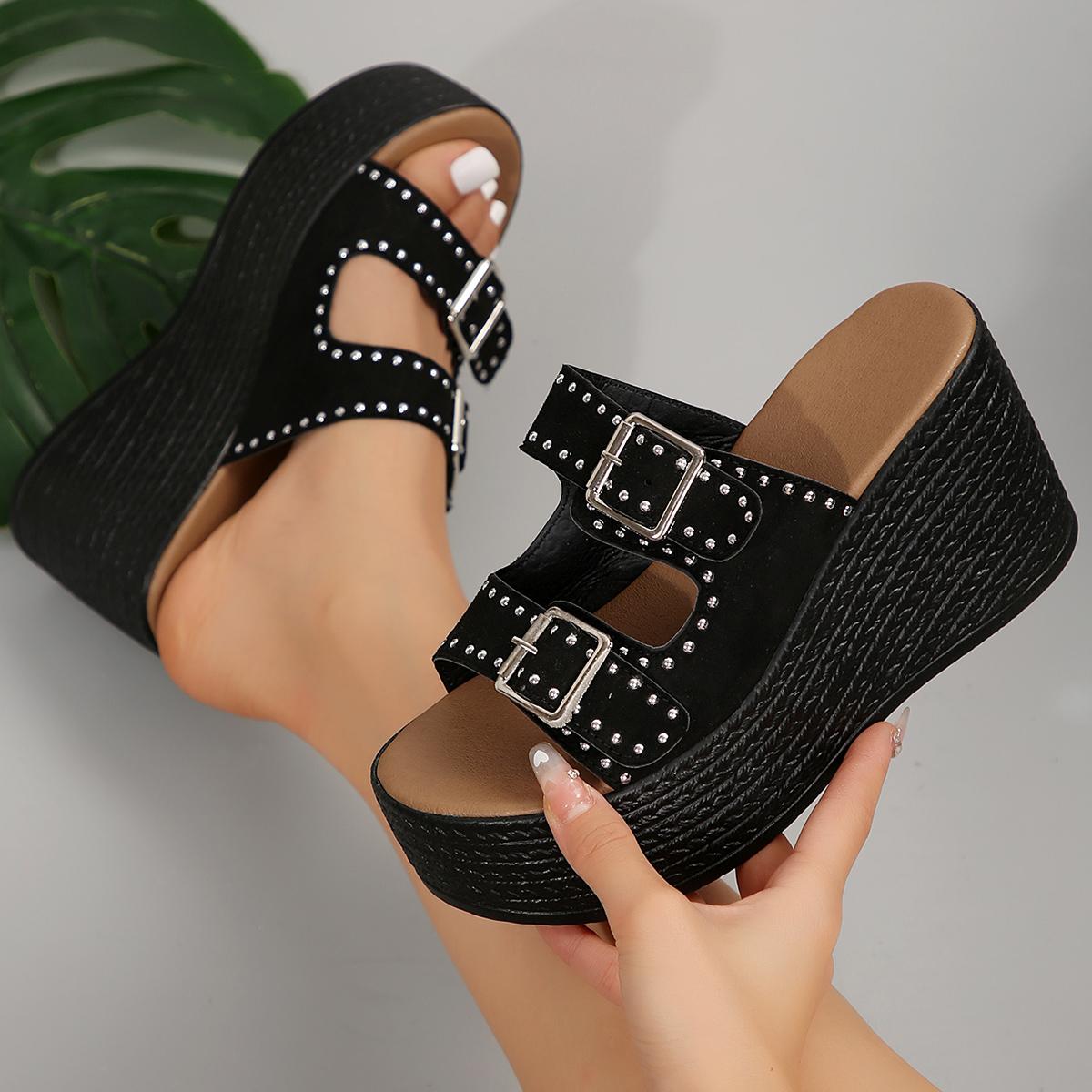 

Women Wedges Slippers 2024 Summer Fashion Casual Sandals High Heels Solid Color Platform Slippers Slides Women Zapatos De Mujer 42 чорний