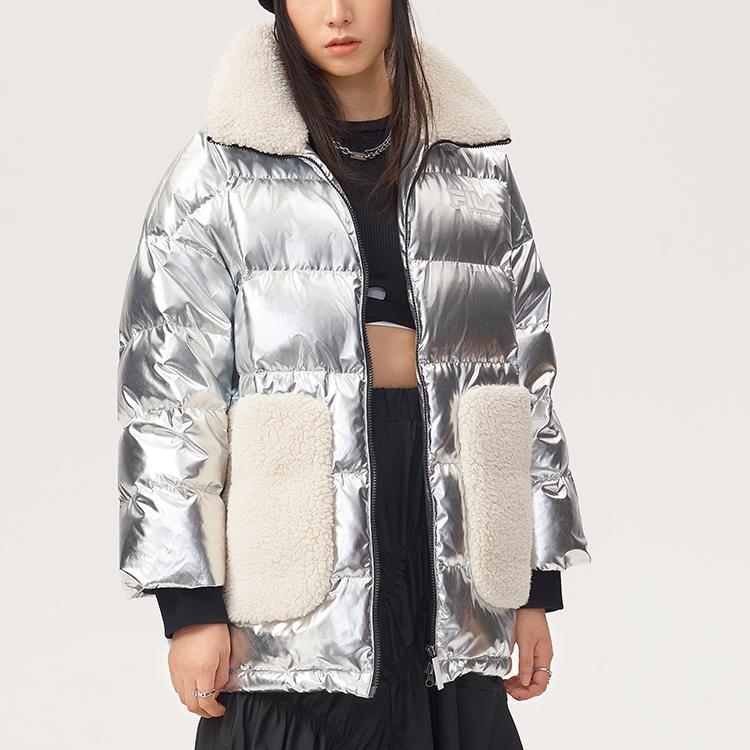 Fila Fusion Printed Logo Spliced Warm Puffer Jacket Women outerwear Ukarala-Silver T11W146901F-IV