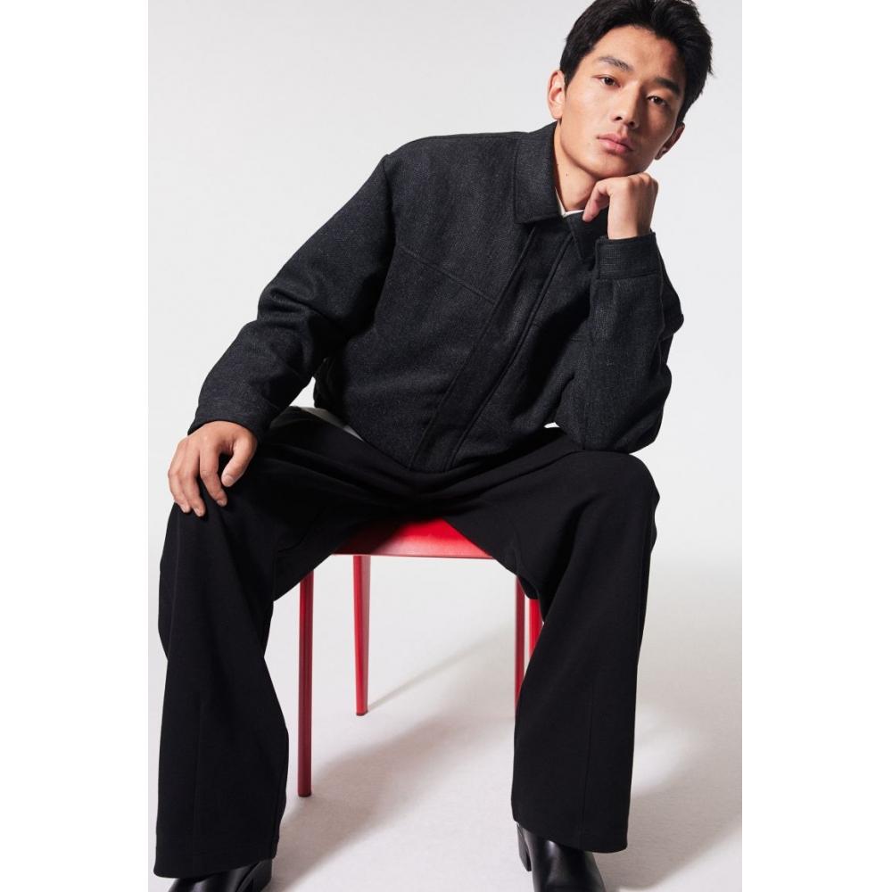 H M Loose Fit Tweed Jacket Black