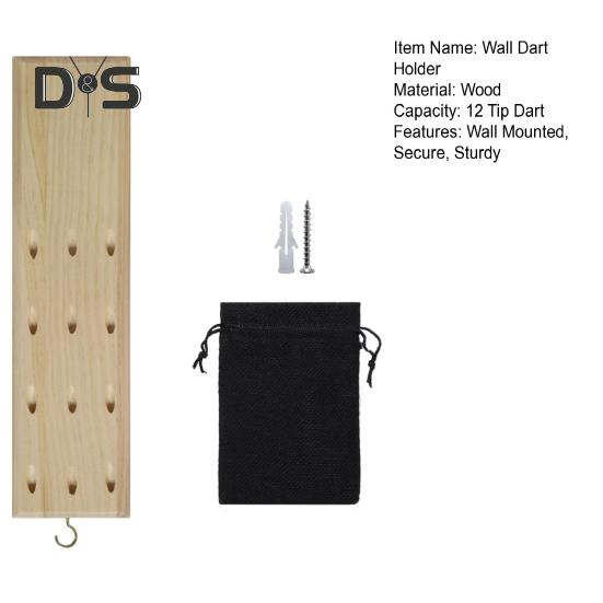 Duvara Monte Dart Tutucu Ahşap Dartlık 12 Uçlu Dart Standı Metal Kancalı ve Aksesuar Saklama Çantalı Teşhir Rafı