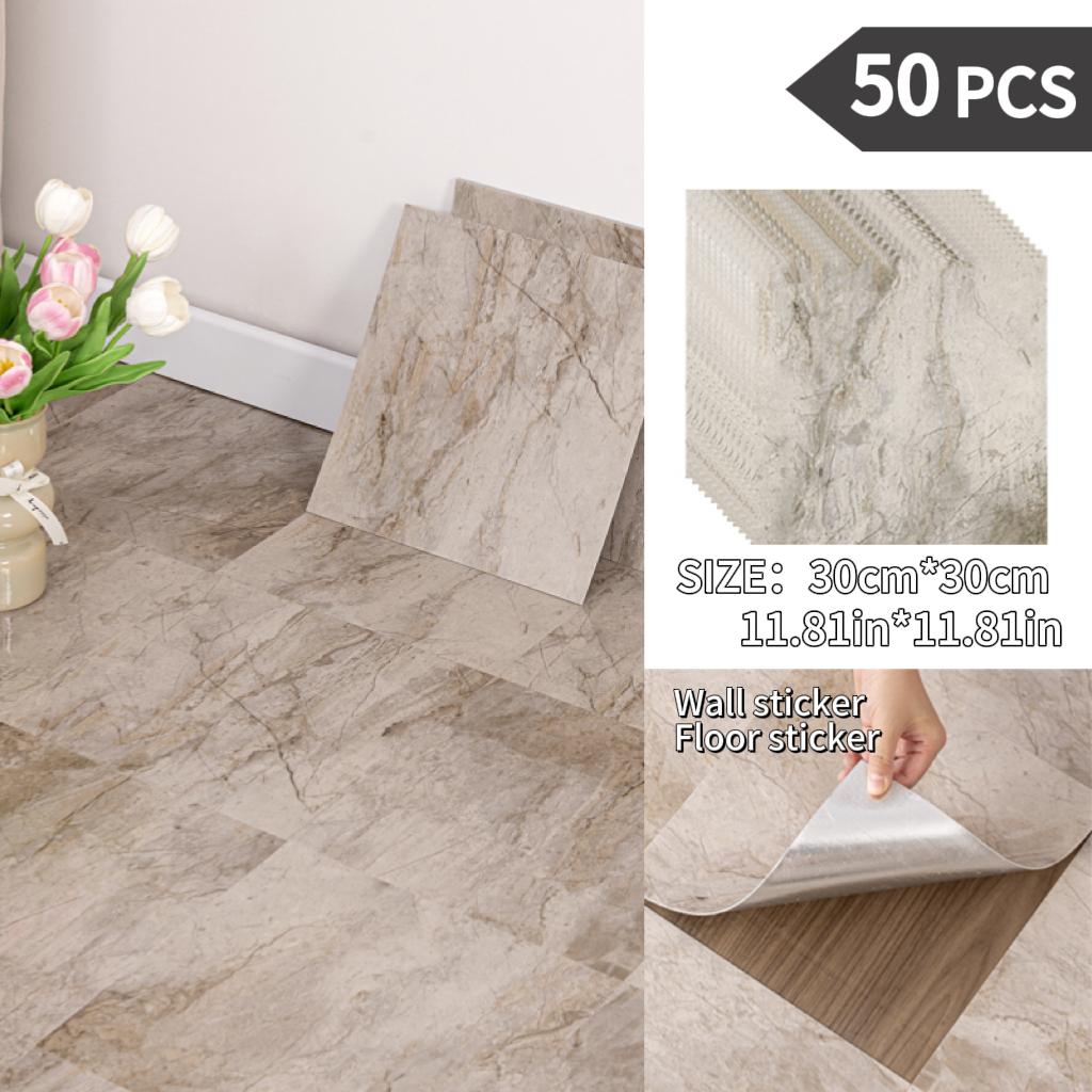 NINETAI Peel And Stick Floor Tile, 50pcs Vinyl Plank Wood Grain Look 11.81in*11.81in/48 Sq.Ft, Kitchen Mats For Floor