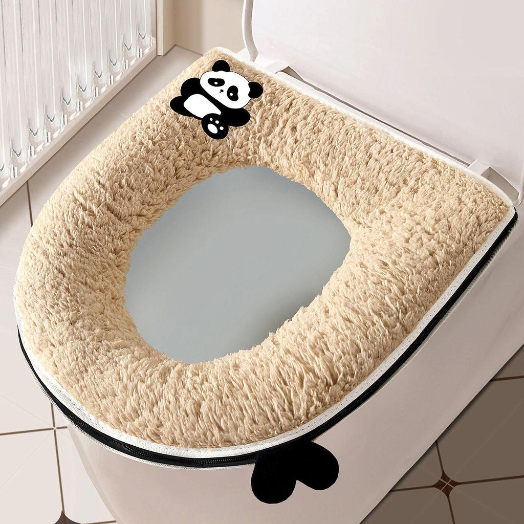Four Seasons Universal Plush Toilet Seat Cover Set - Winter Thickened Zipper Style Cushion Ring.