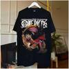 ONE PIECE Luffy Short-sleeved T-shirt Heavy Pure Cotton Printing Loose Retro American Street Men and Women The Same Ins