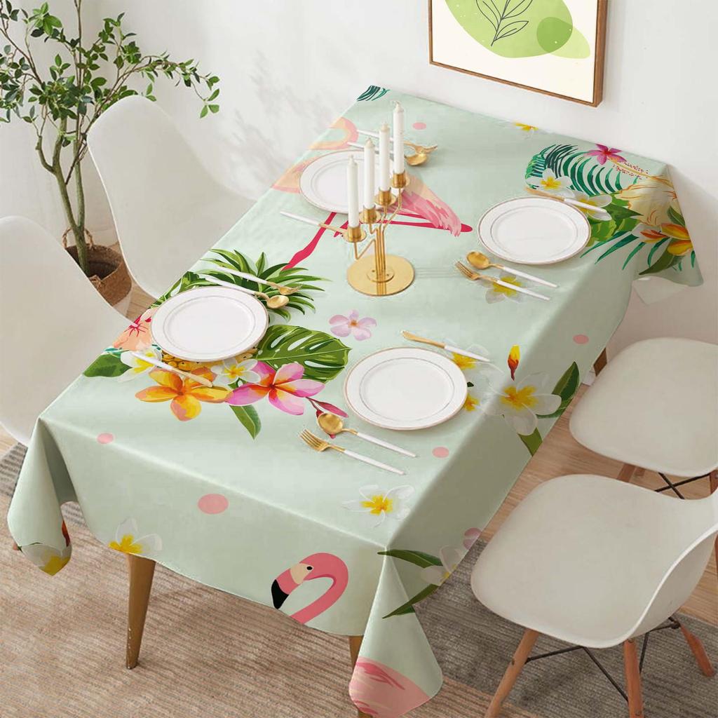 Tropical Flamingo Polyester Rectangular Tablecloth for Parties and Dining