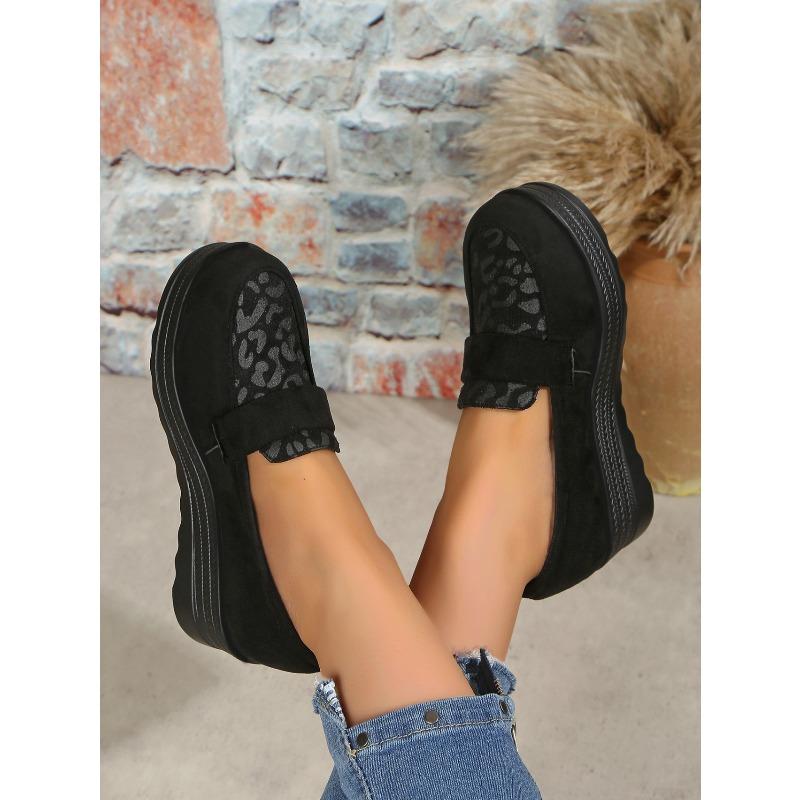 Leopard Wedge Loafers Women's New Suede Plus-size Platform Shoes for Autumn 2025