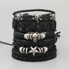 Punk New Vintage Woven Rindsleder Armband Quelle Kombination Set Schädel Kopf Leder Armband