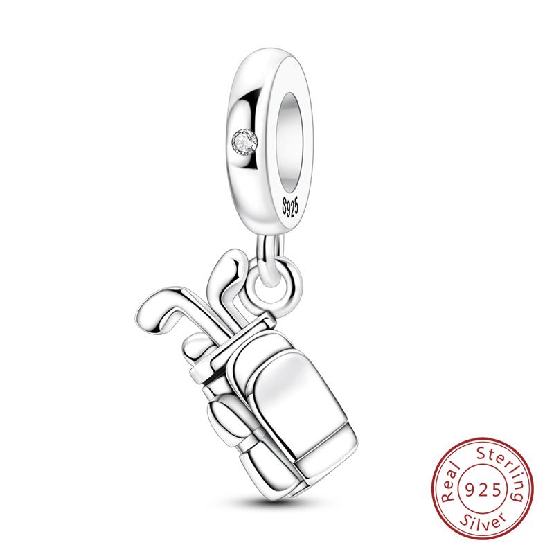 Original 925 Silver Sports Charm Beads Dumbbell Badminton Football Baseball Pendant For Bracelet Jewelry